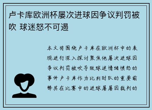 卢卡库欧洲杯屡次进球因争议判罚被吹 球迷怒不可遏